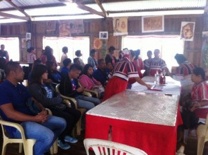 MCCT-IP staffs Ms. Kristianette Karyll Remigio, Mr. Phil Russell Palomo, Mr. Mark Villarin, Ms. Janine Conde together with Mr. Stephen Lim of CGO-Bukidnon and the Talaandig Tribal Leaders